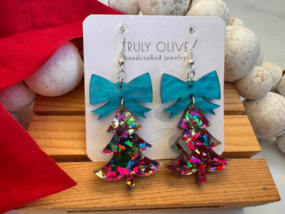 Truly Olive Glittery Christmas Trees - Earrings Dangle Earrings