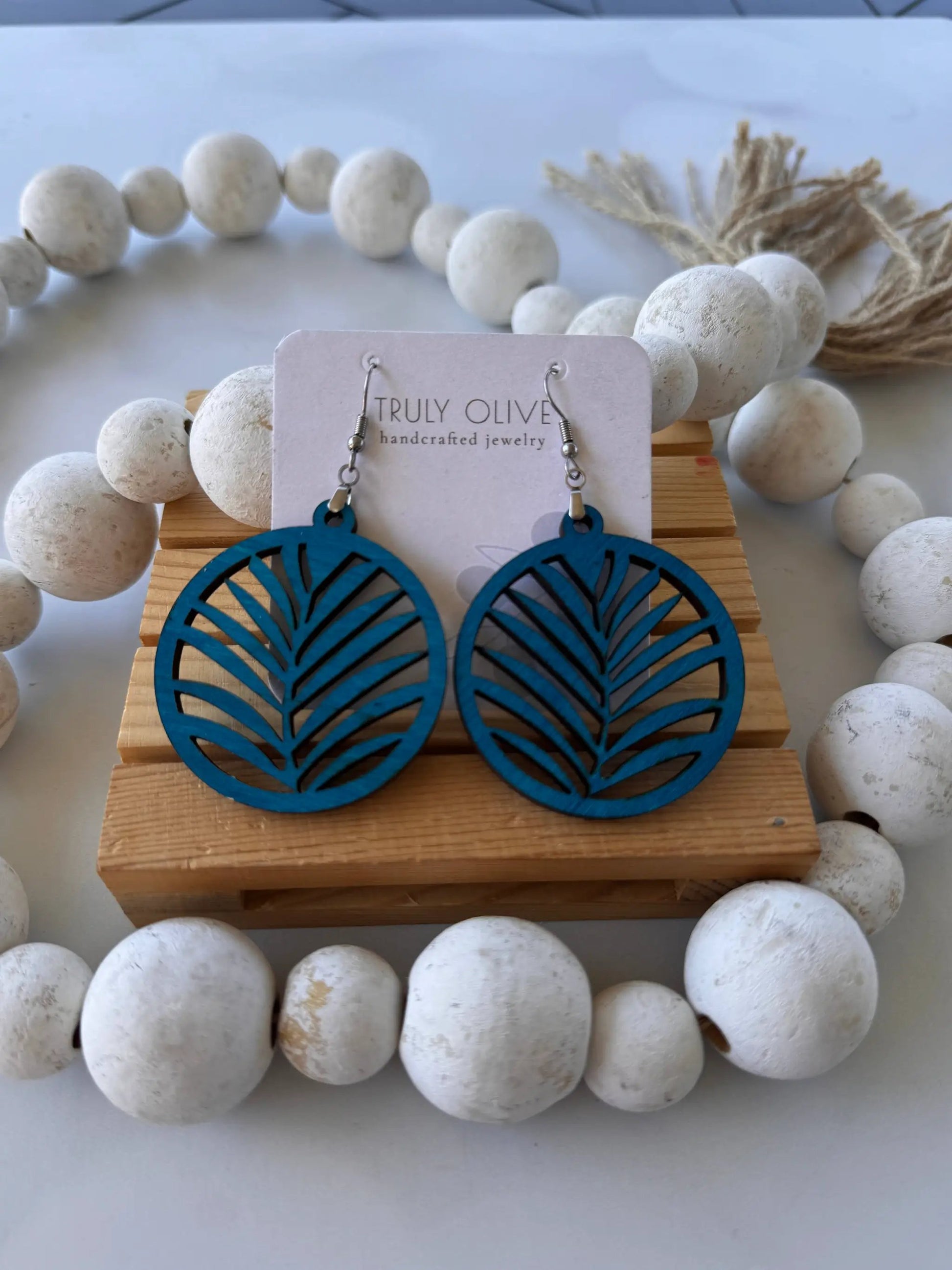 Truly Olive Leaf Shape Wood Dangle Earrings - Earrings Dangle Earrings