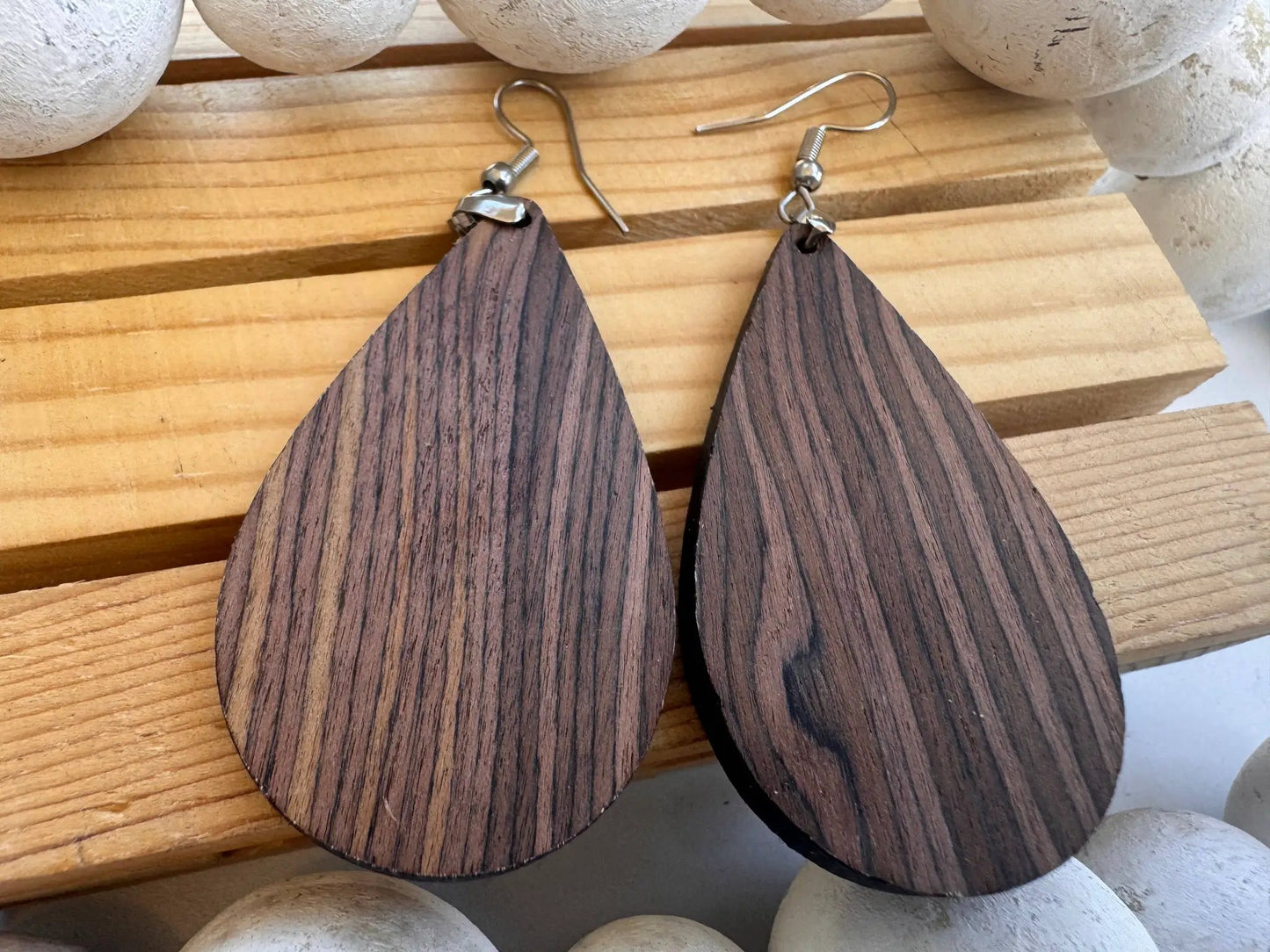 Truly Olive Double Shot Exotic Espresso Cafe Collection Wood Earrings - Earrings Dangle Earrings