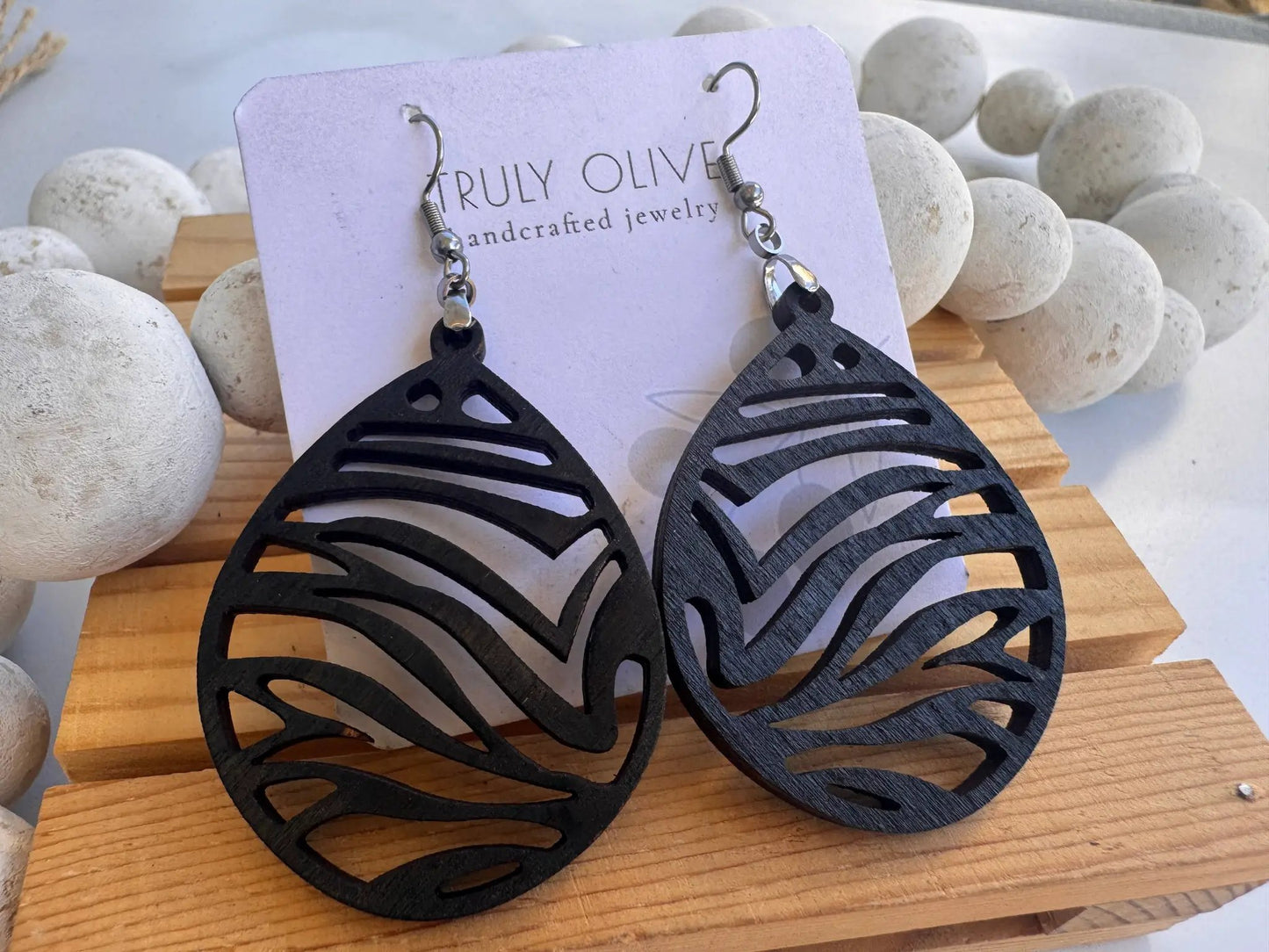 Truly Olive Lightweight Wooden Earrings - Earrings Dangle Earrings