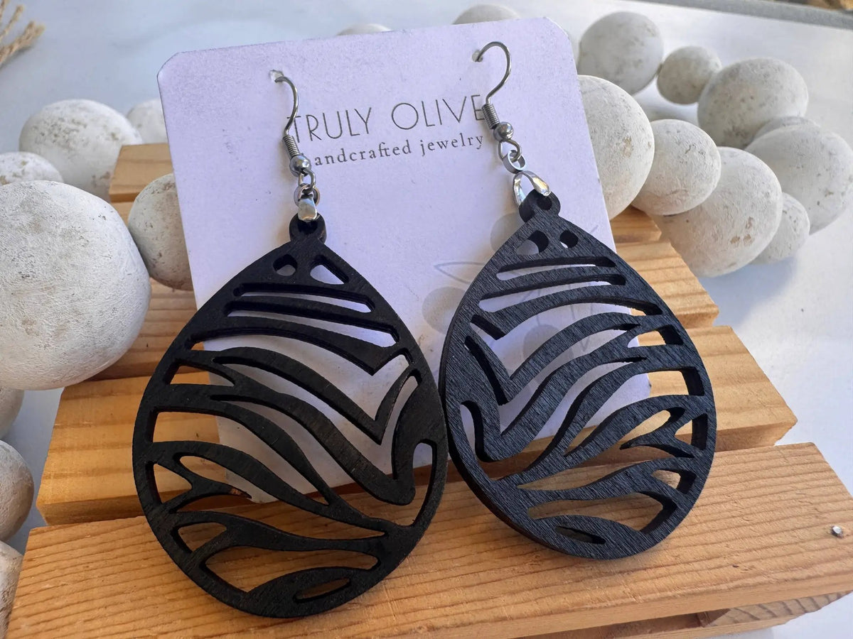 Truly Olive Lightweight Wooden Earrings - Earrings Dangle Earrings
