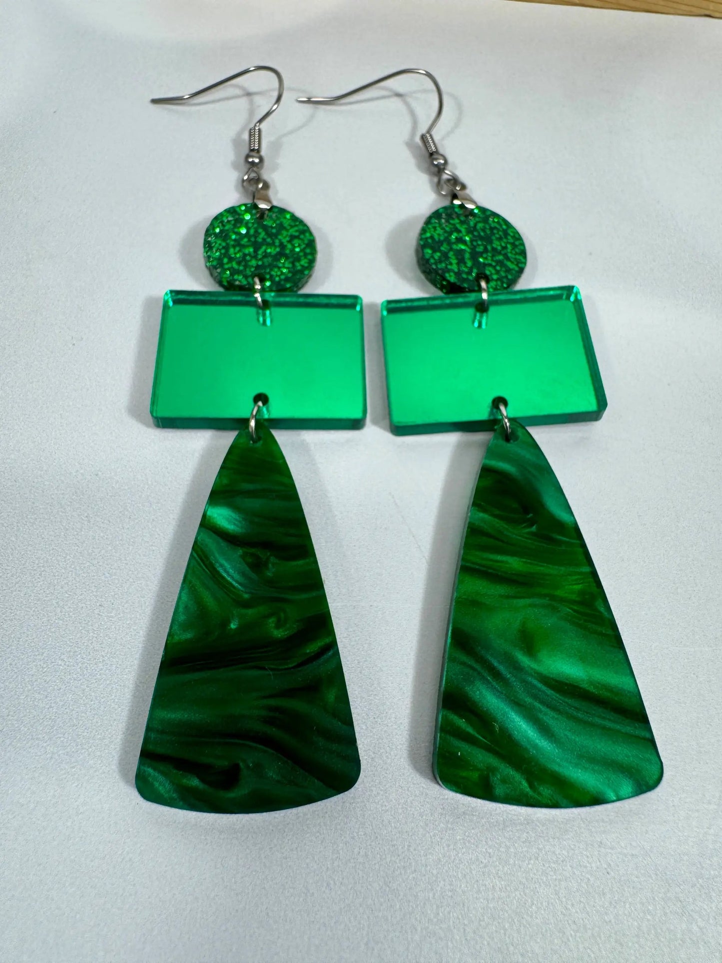 Truly Olive Green Marble and Glitter Acrylic Holiday Earrings - Earrings Dangle Earrings