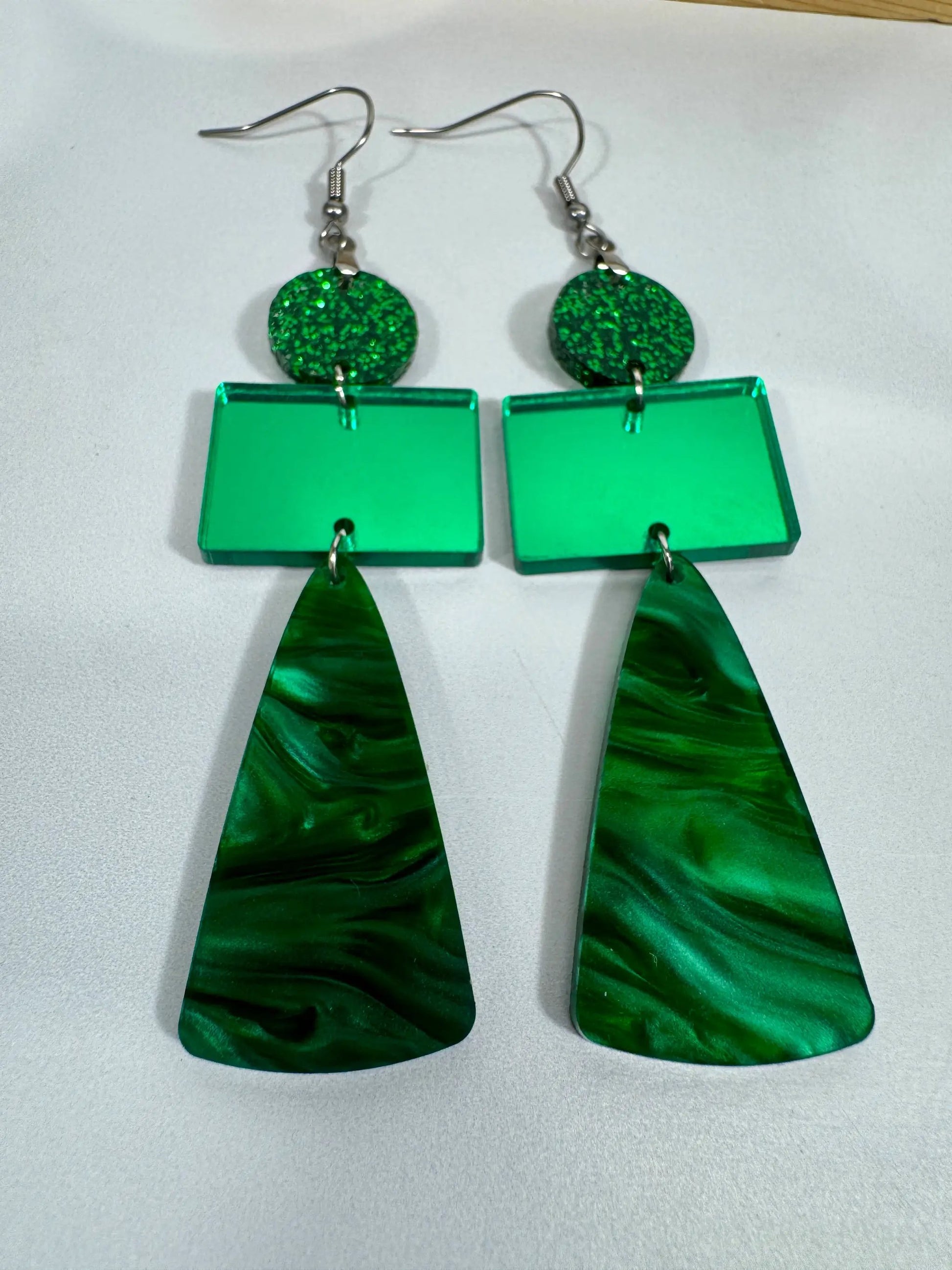 Truly Olive Green Marble and Glitter Acrylic Holiday Earrings - Earrings Dangle Earrings