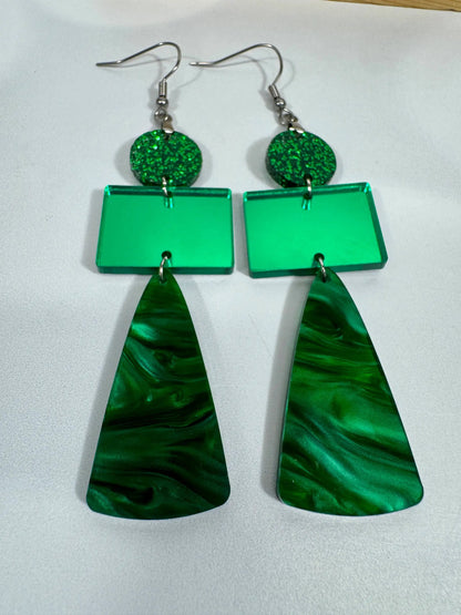 Truly Olive Green Marble and Glitter Acrylic Holiday Earrings - Earrings Dangle Earrings