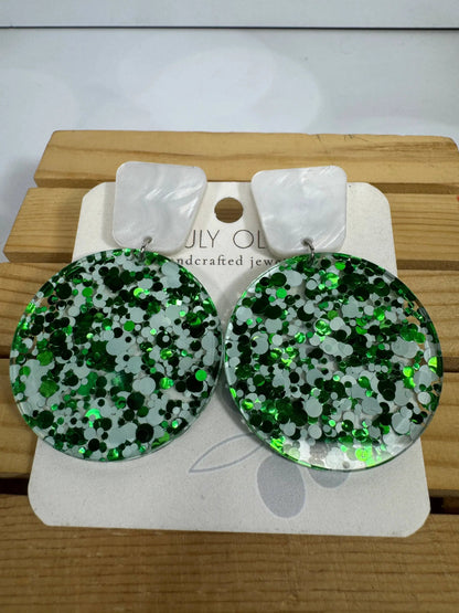 Truly Olive Green and White Tiered Holiday Earrings - Earrings Dangle Earrings