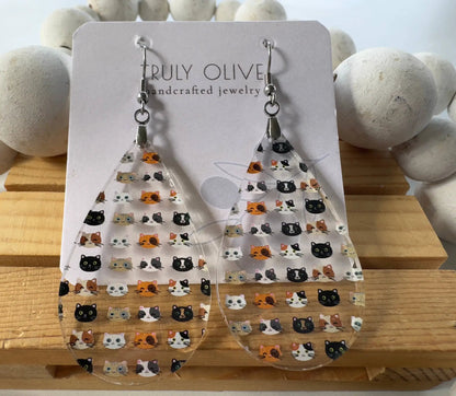 Truly Olive Adorable Acrylic Cat Face Earrings - Earrings Dangle Earrings