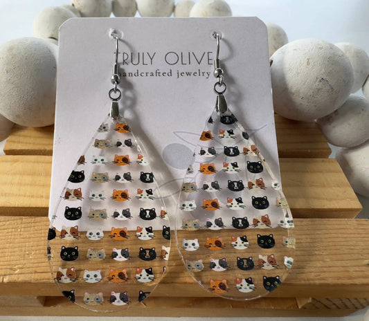 Truly Olive Adorable Acrylic Cat Face Earrings - Earrings Dangle Earrings