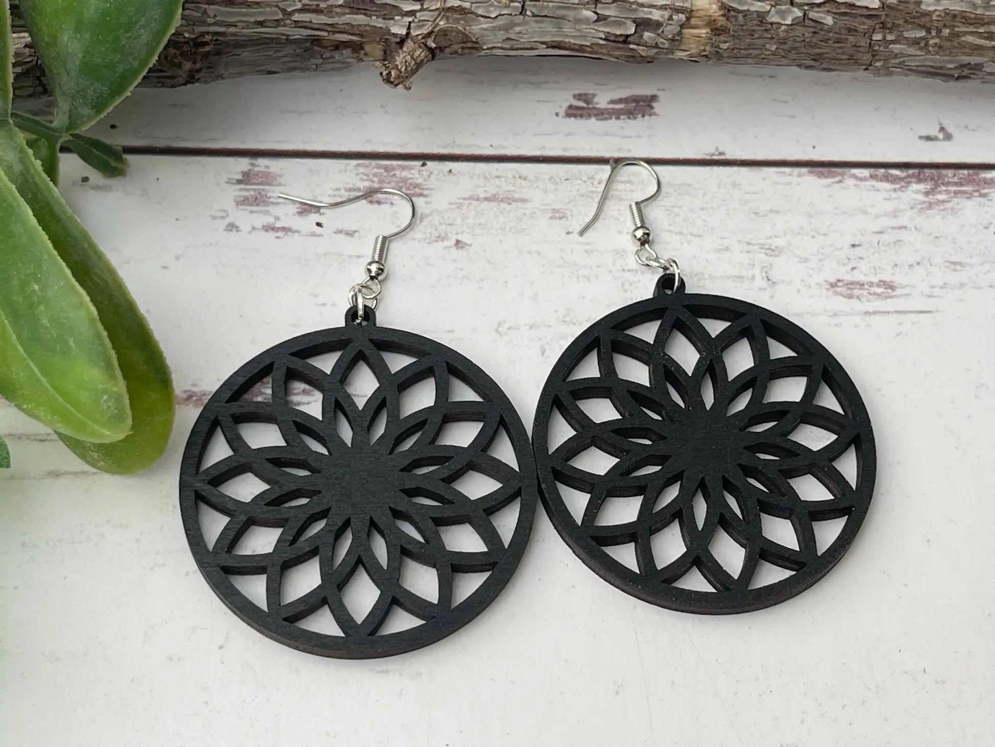 Truly Olive Lightweight Circle Wood Earrings - Earrings Dangle Earrings