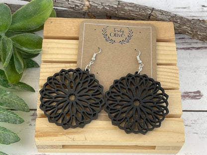 Truly Olive Wooden Oval Lightweight Earrings - Earrings Dangle Earrings