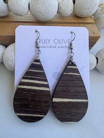 Truly Olive Dark Mocha Exotic Cafe Collection Wood Earrings - Earrings Dangle Earrings