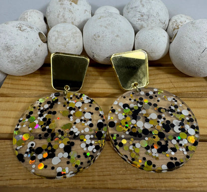 Truly Olive Tiered Circle Gold Black White Acrylic Christmas Earrings - Earrings Stud/Post Earrings