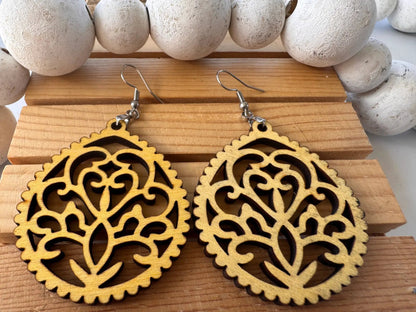 Truly Olive Intricate Wood Earrings - Earrings Dangle Earrings