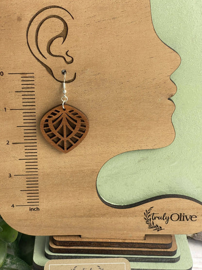 Truly Olive Small Lightweight Wood Geometric Earrings - Wear All Day - Earrings Dangle Earrings