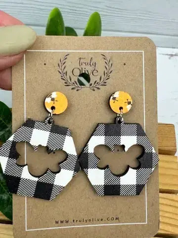 Truly Olive Buffalo Plaid Dangle Earrings - Earrings Dangle Earrings