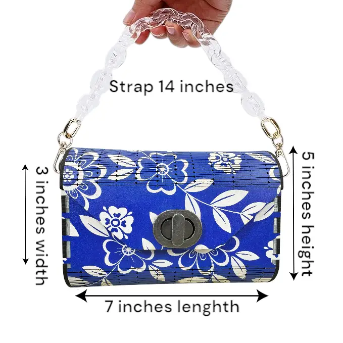 Truly Olive Cobalt Blue Flower Pattern Wood Handbag Clutch Purse - Clutch Bags Clutch Bag - Women's