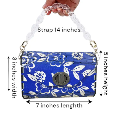 Truly Olive Cobalt Blue Flower Pattern Wood Handbag Clutch Purse - Clutch Bags Clutch Bag - Women's