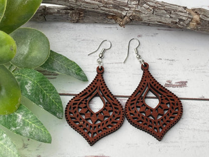 Truly Olive Hourglass Shape Wooden Boho Earrings - Earrings Dangle Earrings