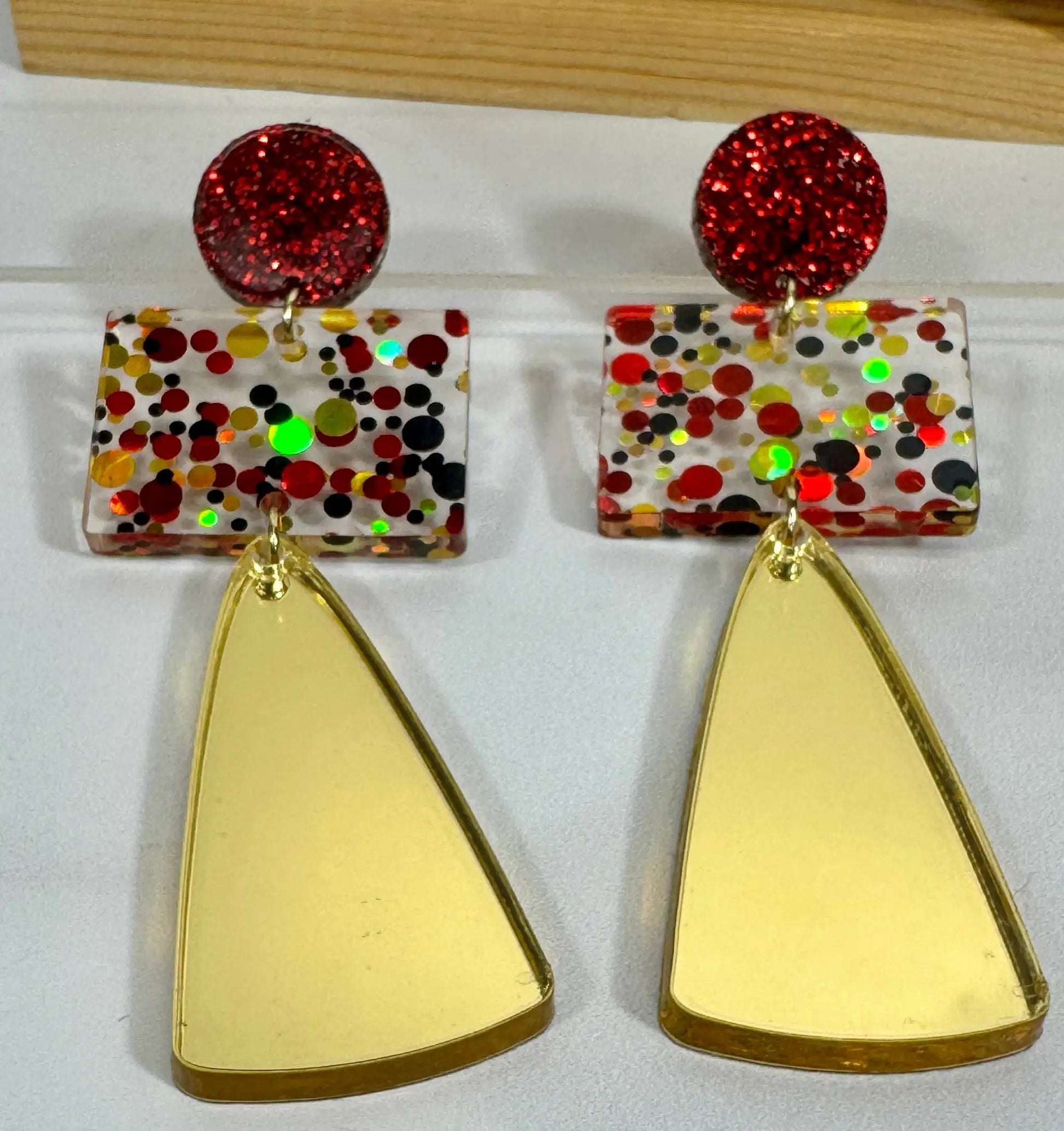 Truly Olive Gorgeous Red and Gold Long Christmas Holiday Earrings - Earrings Dangle Earrings