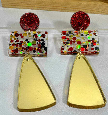 Truly Olive Gorgeous Red and Gold Long Christmas Holiday Earrings - Earrings Dangle Earrings
