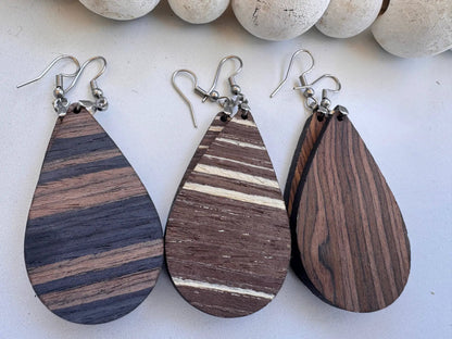 Truly Olive Blue Walnut Exotic Cafe Collection Wood Earrubgs - Earrings Hoop Earrings