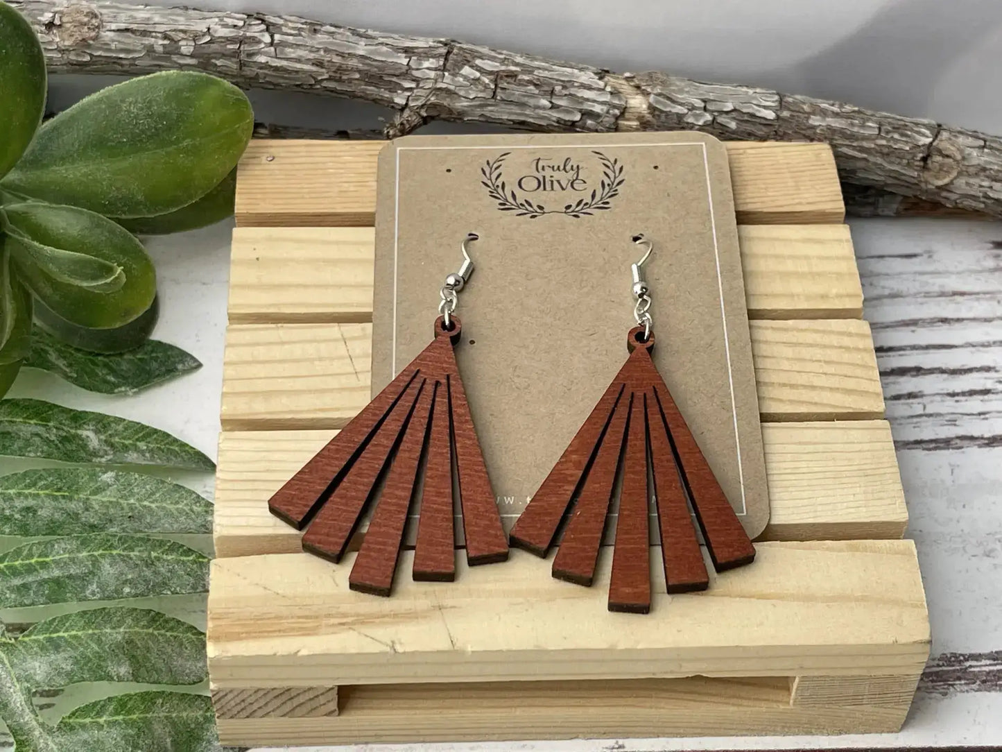 Truly Olive Wood Statement Earrings - Earrings Dangle Earrings