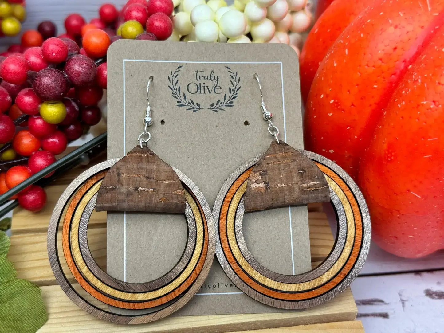 Truly Olive Wooden Nested Hoop Earrings - Earrings Dangle Earrings