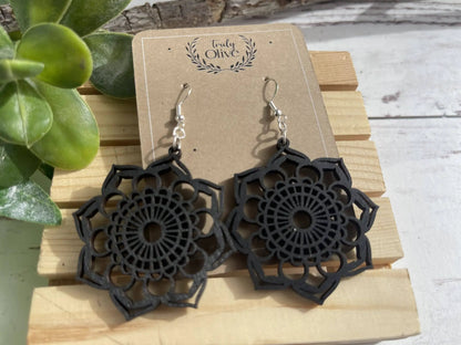 Truly Olive Introducing the Exquisite Lightweight Wood Mandala Earrings - Earrings Dangle Earrings
