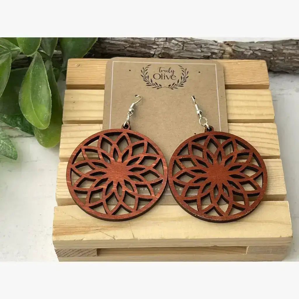 Truly Olive Lightweight Circle Wood Earrings - Earrings Dangle Earrings