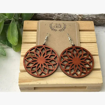 Truly Olive Lightweight Circle Wood Earrings - Earrings Dangle Earrings