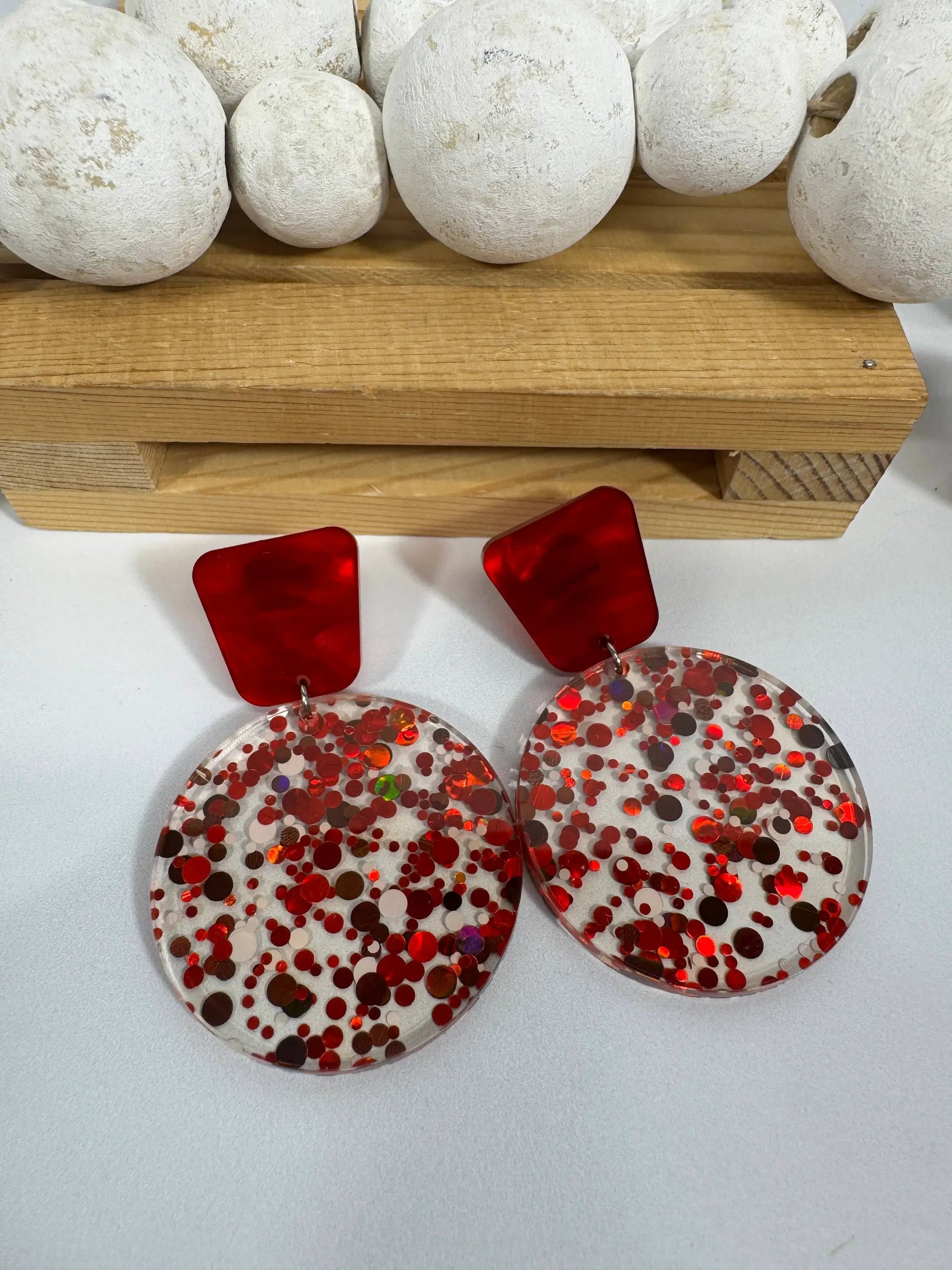 Truly Olive Red Confetti Tiered Circle Earrings - Earrings Dangle Earrings