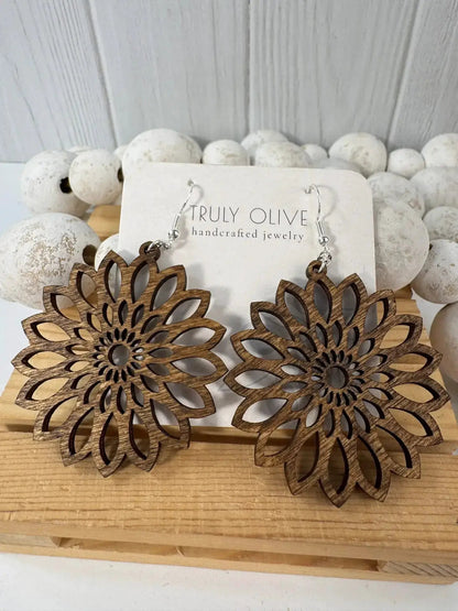 Truly Olive Bohemian Wood Earrings - Earrings Dangle Earrings