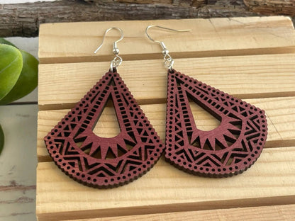 Truly Olive Lightweight Wood Mandala Earrings - Half Bell Shape - Earrings Dangle Earrings
