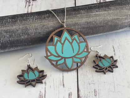 Truly Olive Exquisite Lotus Flower Necklace and Earrings Set - Jewelry Sets Jewelry Set