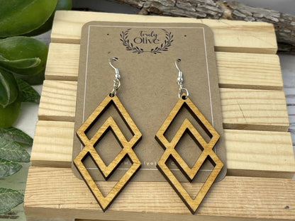 Truly Olive Antique Wood Connected Triangle Earrings - Earrings Dangle Earrings