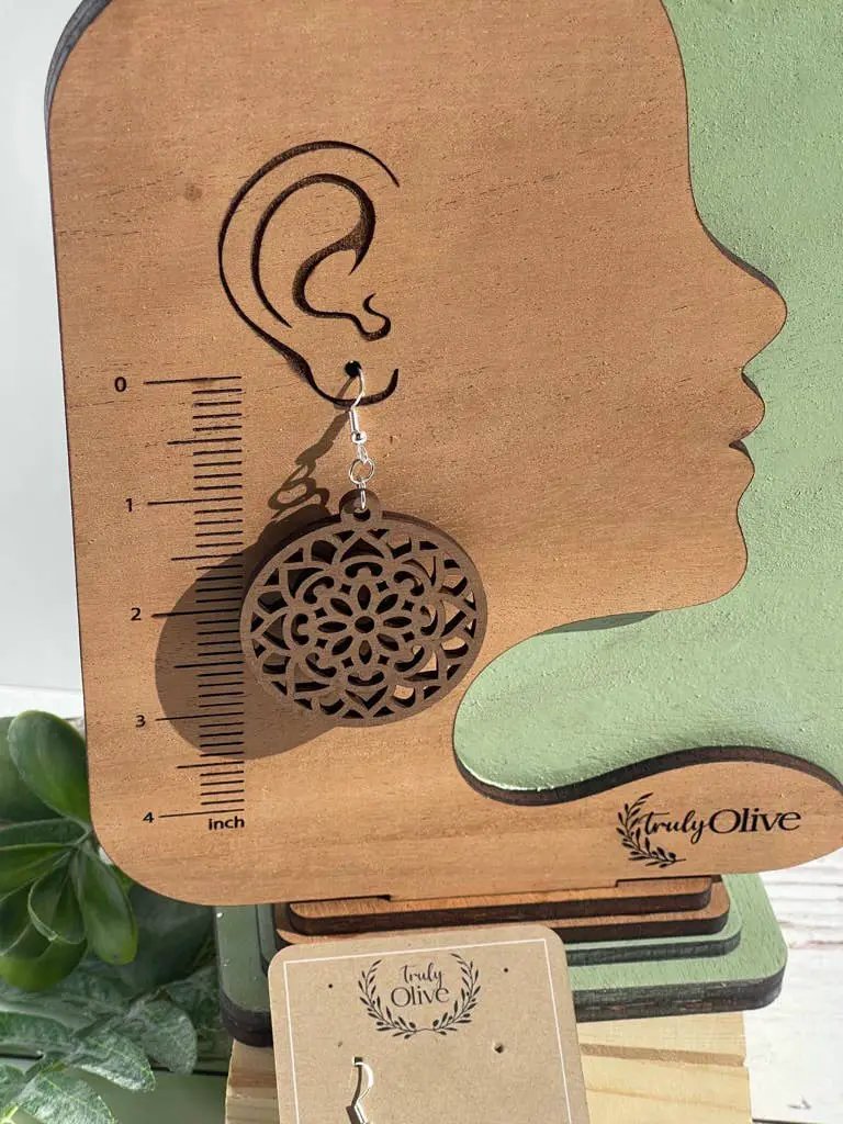 Truly Olive Wood Mandela Circle Shape Lightweight Earrings - Earrings Dangle Earrings