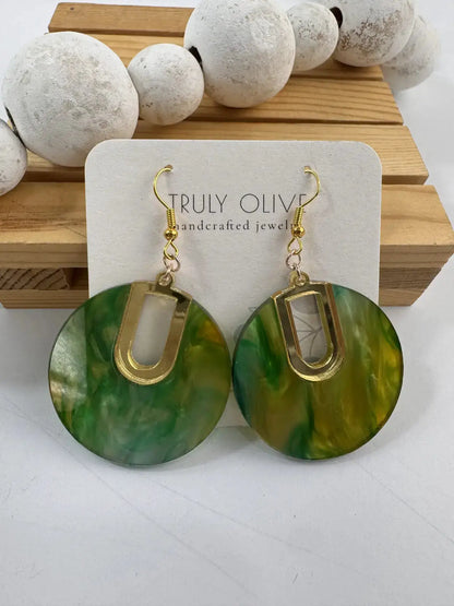 Truly Olive Green Swirl Pattern Resin Earrings Gift For Her - Earrings Dangle Earrings