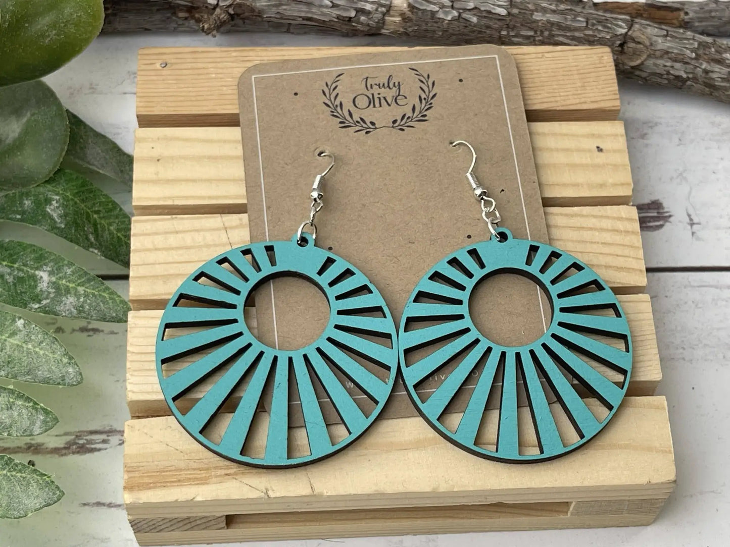 Truly Olive Wood Mandala Earrings in a Unique Fanned Out Circle Shape - Earrings Dangle Earrings