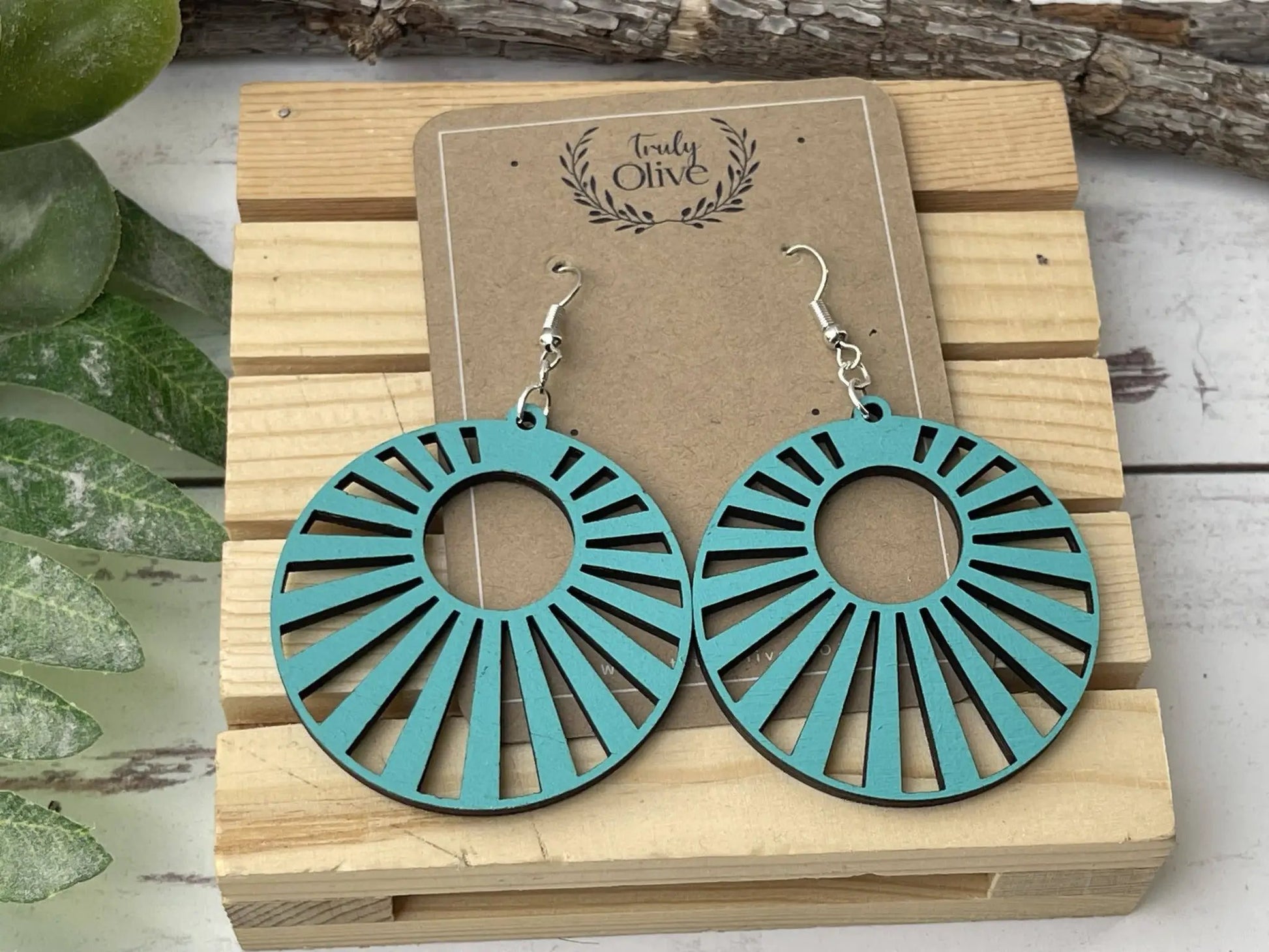 Truly Olive Wood Mandala Earrings in a Unique Fanned Out Circle Shape - Earrings Dangle Earrings