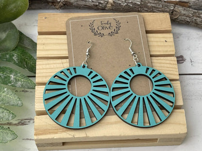 Truly Olive Wood Mandala Earrings in a Unique Fanned Out Circle Shape - Earrings Dangle Earrings