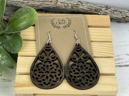 Truly Olive Natural Wooden Earrings - Earrings Dangle Earrings