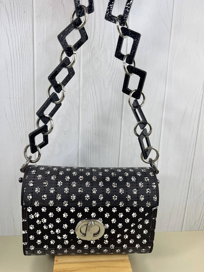 Truly Olive Puppy Paw Print Blue Flower Pattern Wood Handbag Clutch Purse - Clutch Bags Clutch Bag - Women's