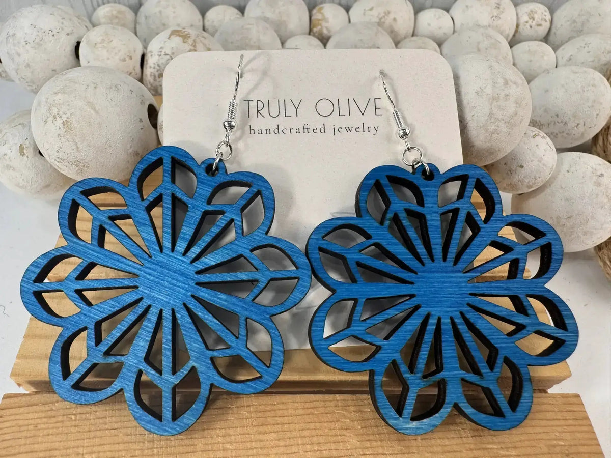 Truly Olive Wooden Boho Statement Earrings - Earrings Dangle Earrings