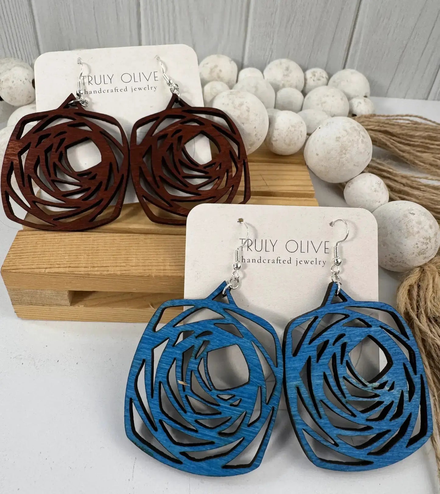 Truly Olive Wood Boho Mandala Earrings - Earrings Dangle Earrings