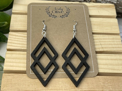 Truly Olive Antique Wood Connected Triangle Earrings - Earrings Dangle Earrings