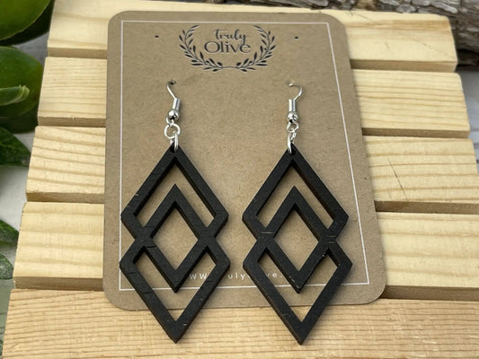 Truly Olive Antique Wood Connected Triangle Earrings - Earrings Dangle Earrings