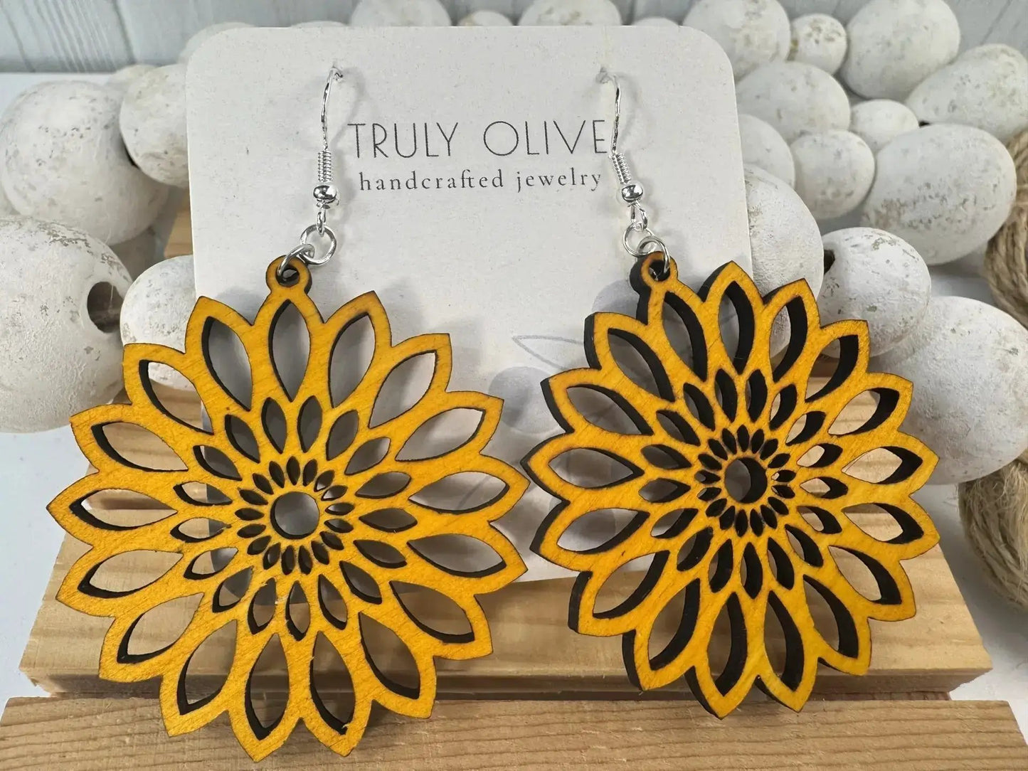 Truly Olive Bohemian Wood Earrings - Earrings Dangle Earrings