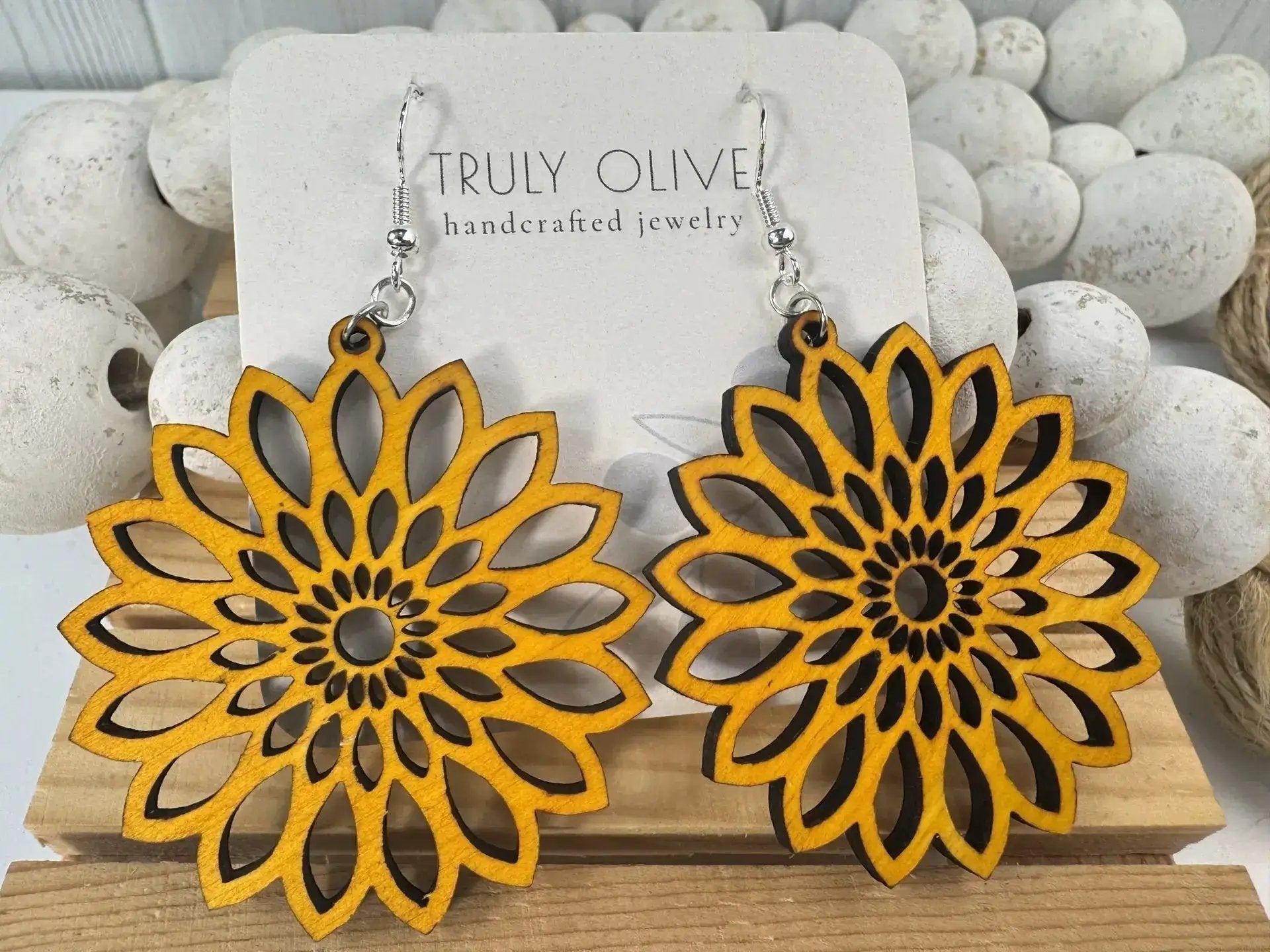 Truly Olive Bohemian Wood Earrings - Earrings Dangle Earrings