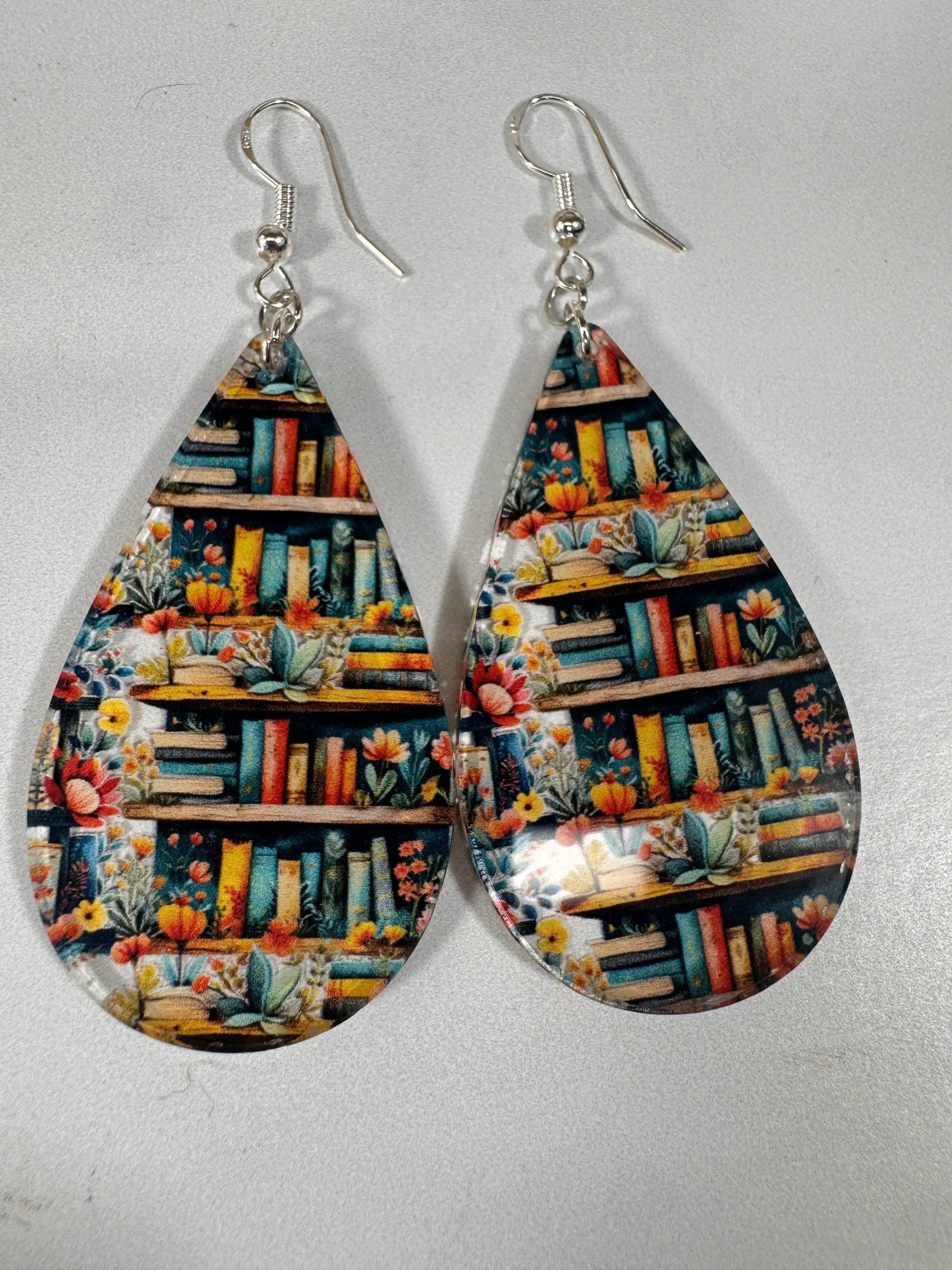 Truly Olive Bookshelf Earrings Book Lovers Teardrop Earrings - Earrings Dangle Earrings