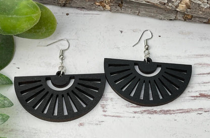 Truly Olive Fan Shape Wood Earrings - Earrings Dangle Earrings