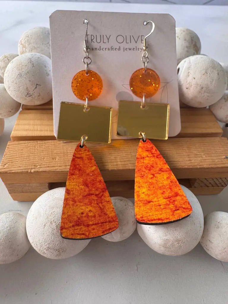 Truly Olive Gold and Orange Fall Dangle Earrings - Earrings Dangle Earrings
